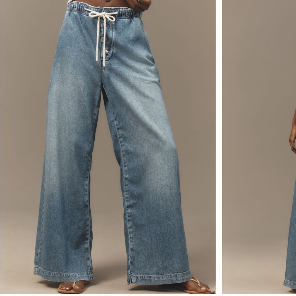 Pilcro Wide Leg Flare Jeans in Light Blue Denim